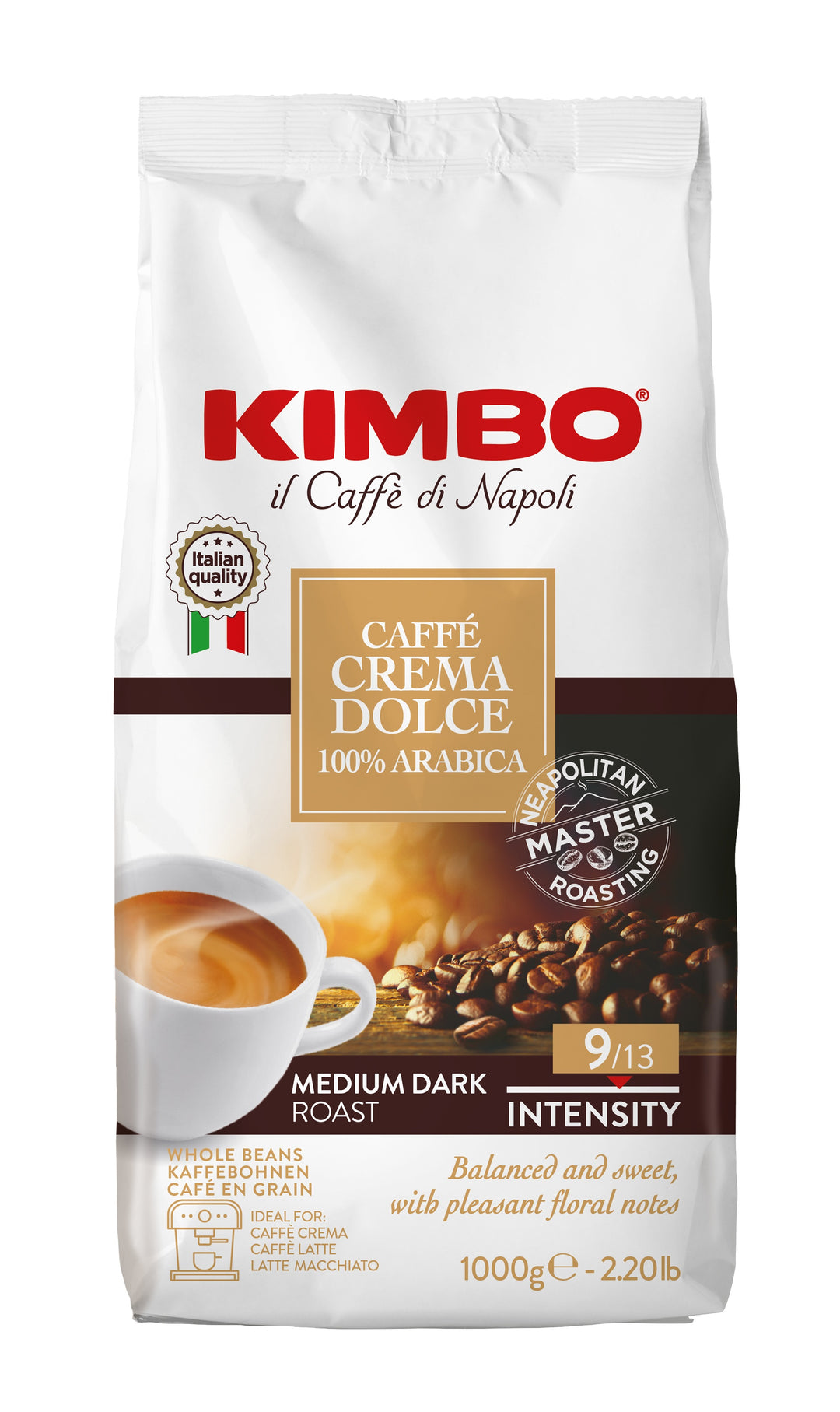 Kimbo Caffe Crema Dolce 100% Arabica 1kg Bohnen
