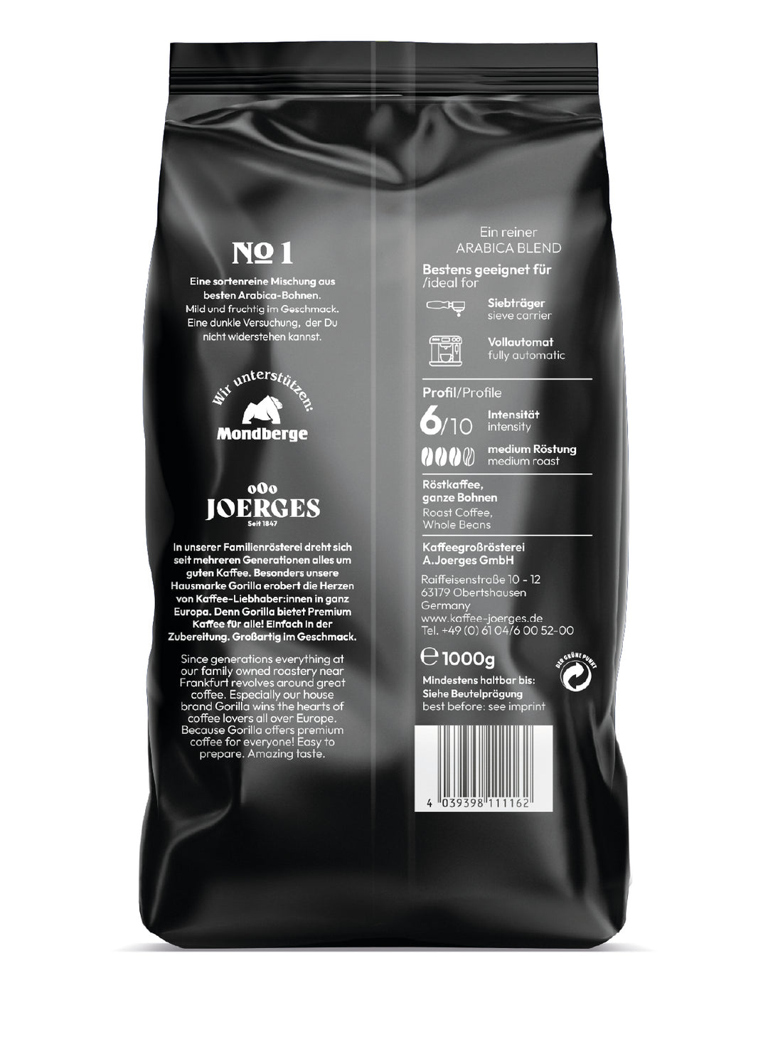 Gorilla Espresso Crema No.1 ganze Bohnen 1kg eine hochwertige Komposition
