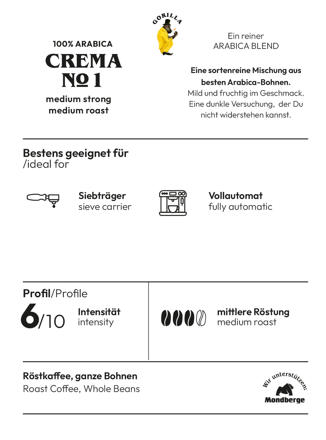 Gorilla Espresso Crema No.1 ganze Bohnen 1kg eine hochwertige Komposition