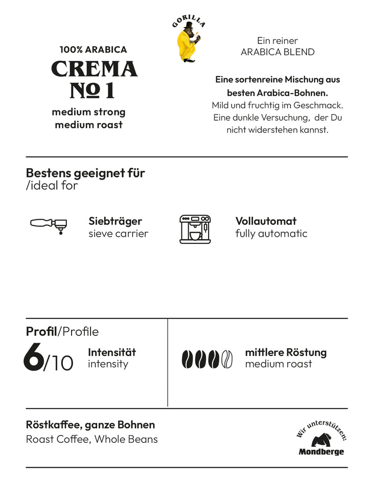 Gorilla Espresso Crema No.1 ganze Bohnen 1kg eine hochwertige Komposition