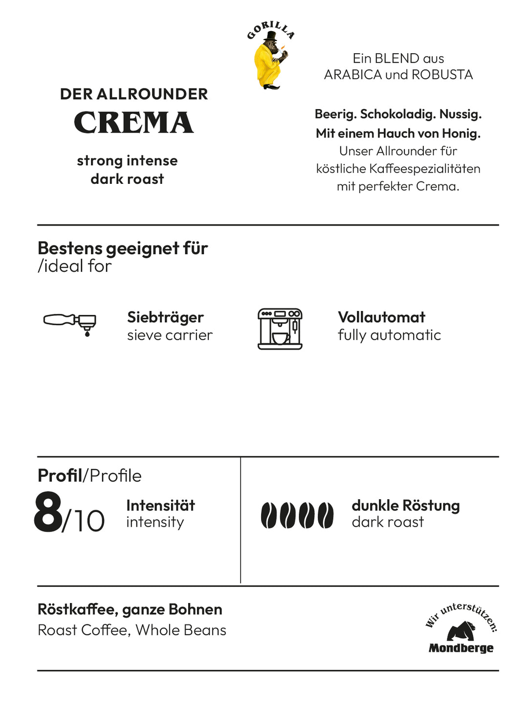Gorilla Espresso Super Bar Crema ganze Kaffeebohnen 1kg