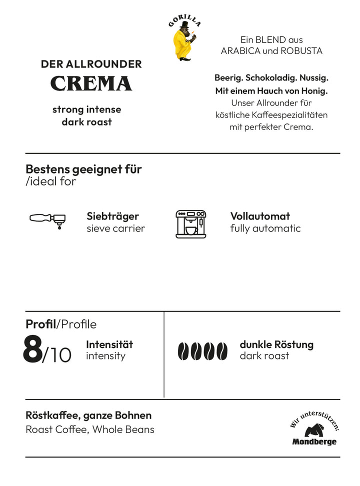 Gorilla Espresso Super Bar Crema ganze Kaffeebohnen 1kg