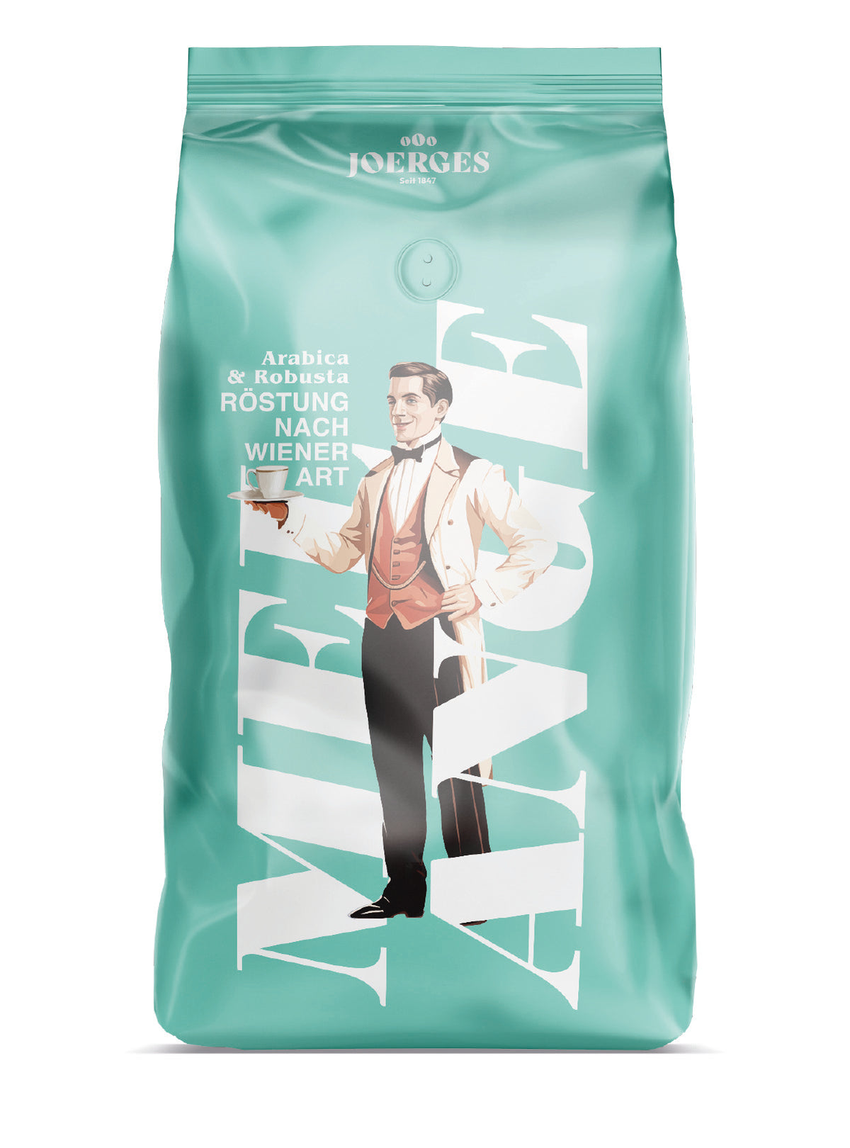 Frontansicht der Verpackung von Joerges Heritage Melange, 1kg Bohnen.