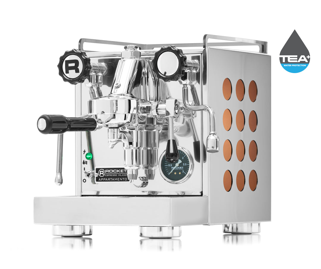 Rocket Appartamento Kompakte Siebträger Espressomaschine chrom kupfer