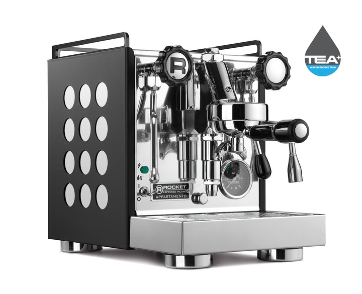Rocket Appartamento Kompakte Siebträger Espressomaschine schwarz weiß
