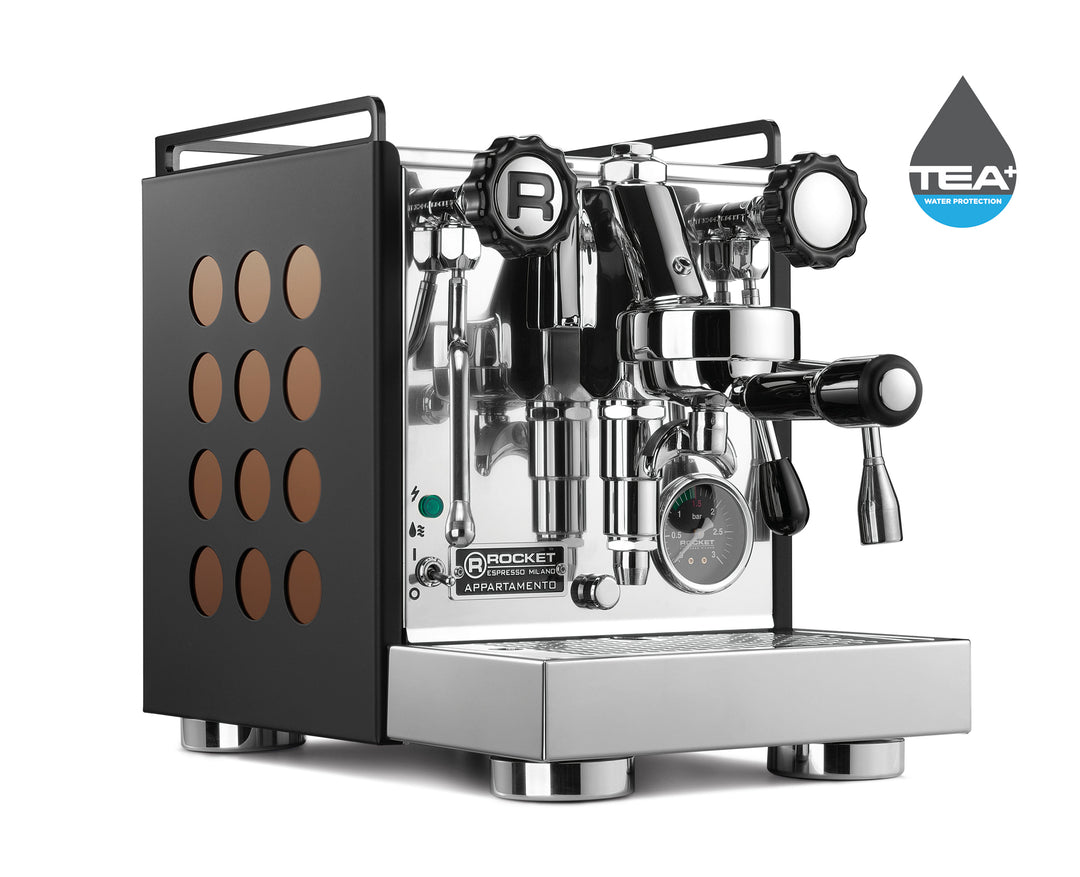 Rocket Appartamento Kompakte Siebträger Espressomaschine schwarz kupfer